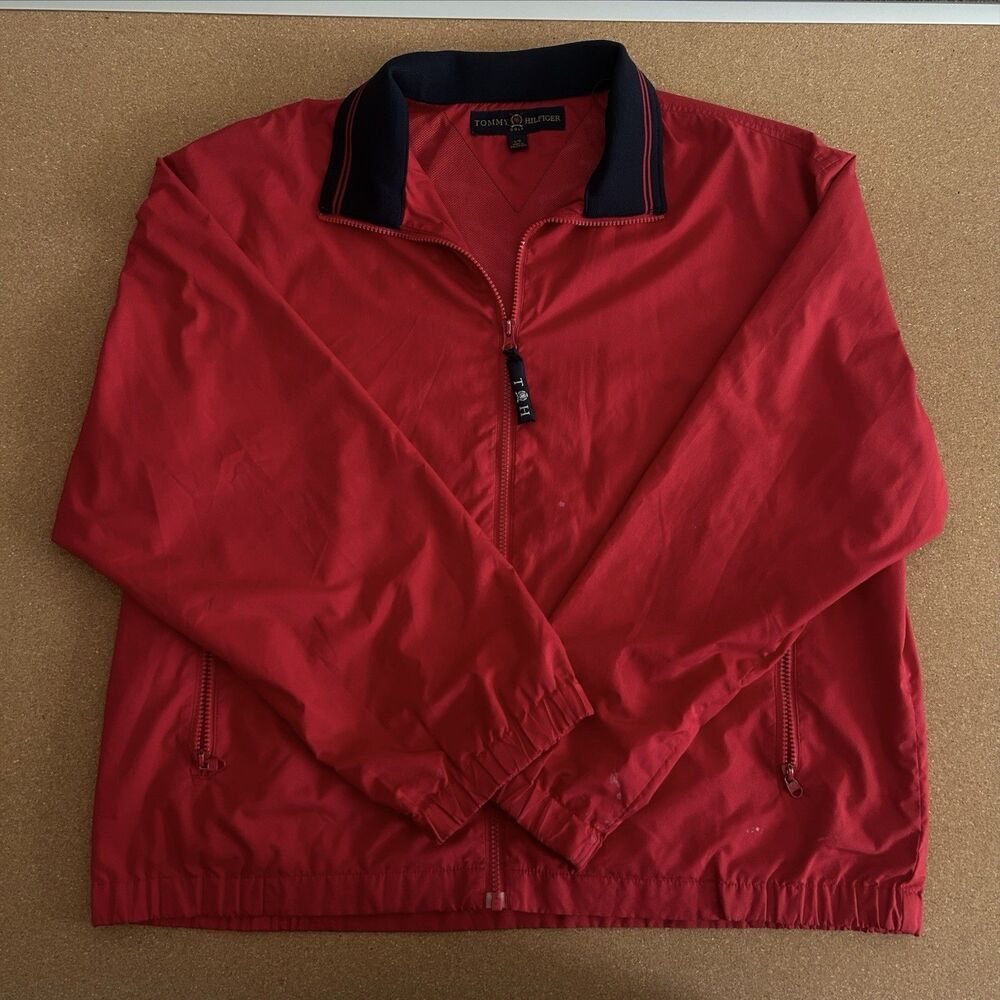 Tommy Hilfiger Men’s Red Lightweight Jacket Windbreaker Size L Full Zip